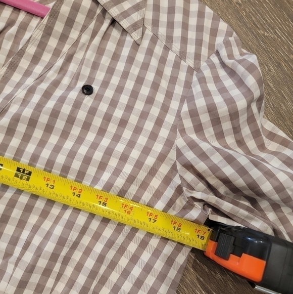 Lafayette 148 Taupe and Cream Plaid Gingham Button Down Blouse size 10 - Picture 5 of 9